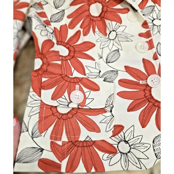 Ann Taylor Loft 3/4 Sleeve White Cotton Jacket With Pink Flowers Sz 0 - Picture 7 of 9